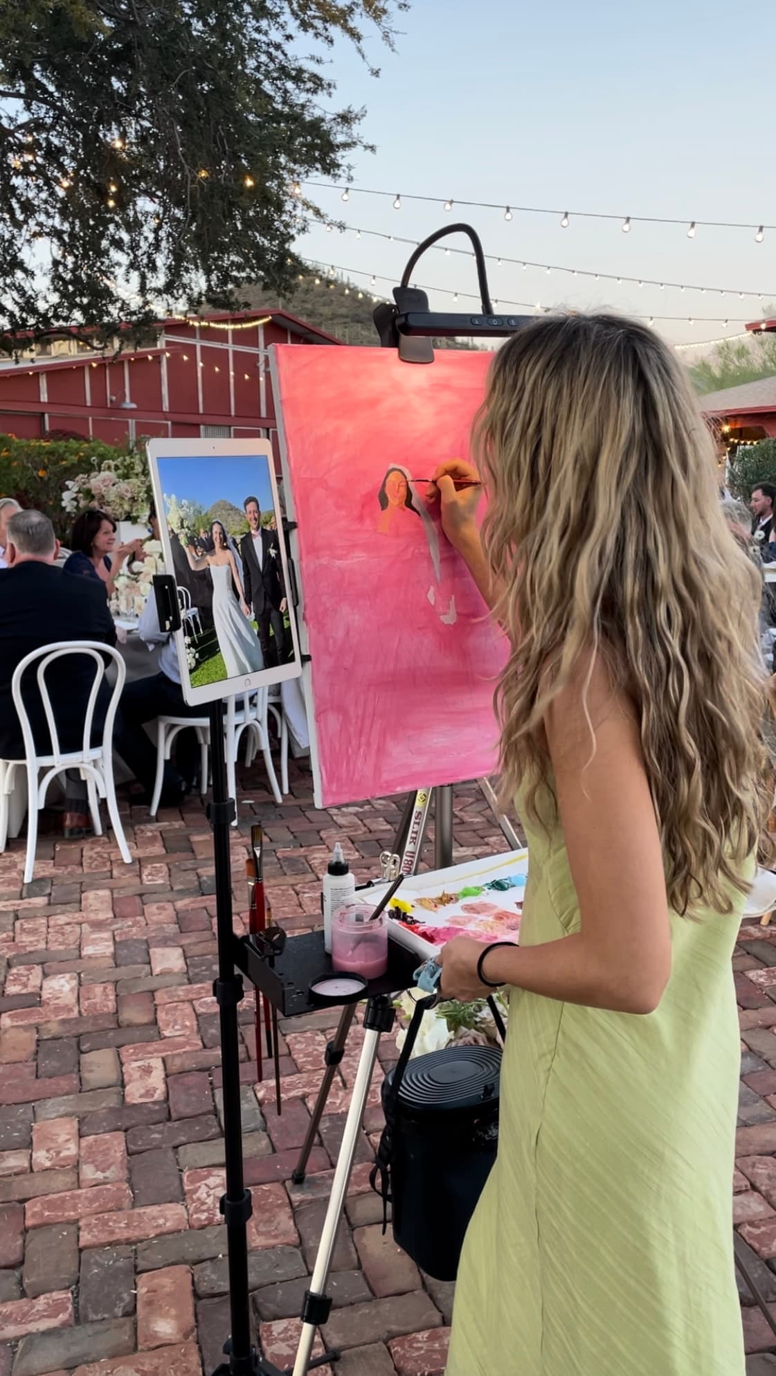 Tessa setting up at a wedding venue