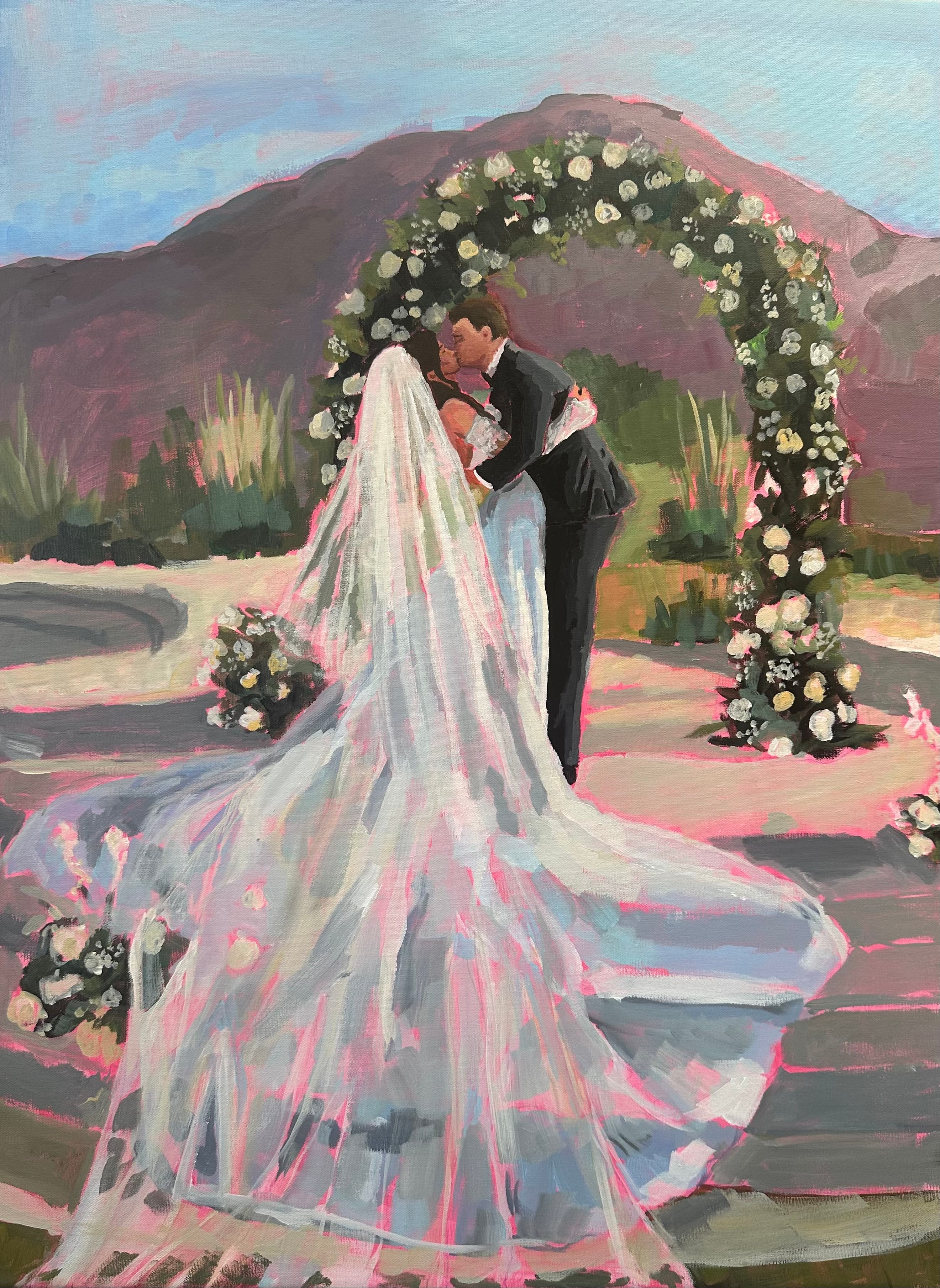 Tessa with completed painting at wedding